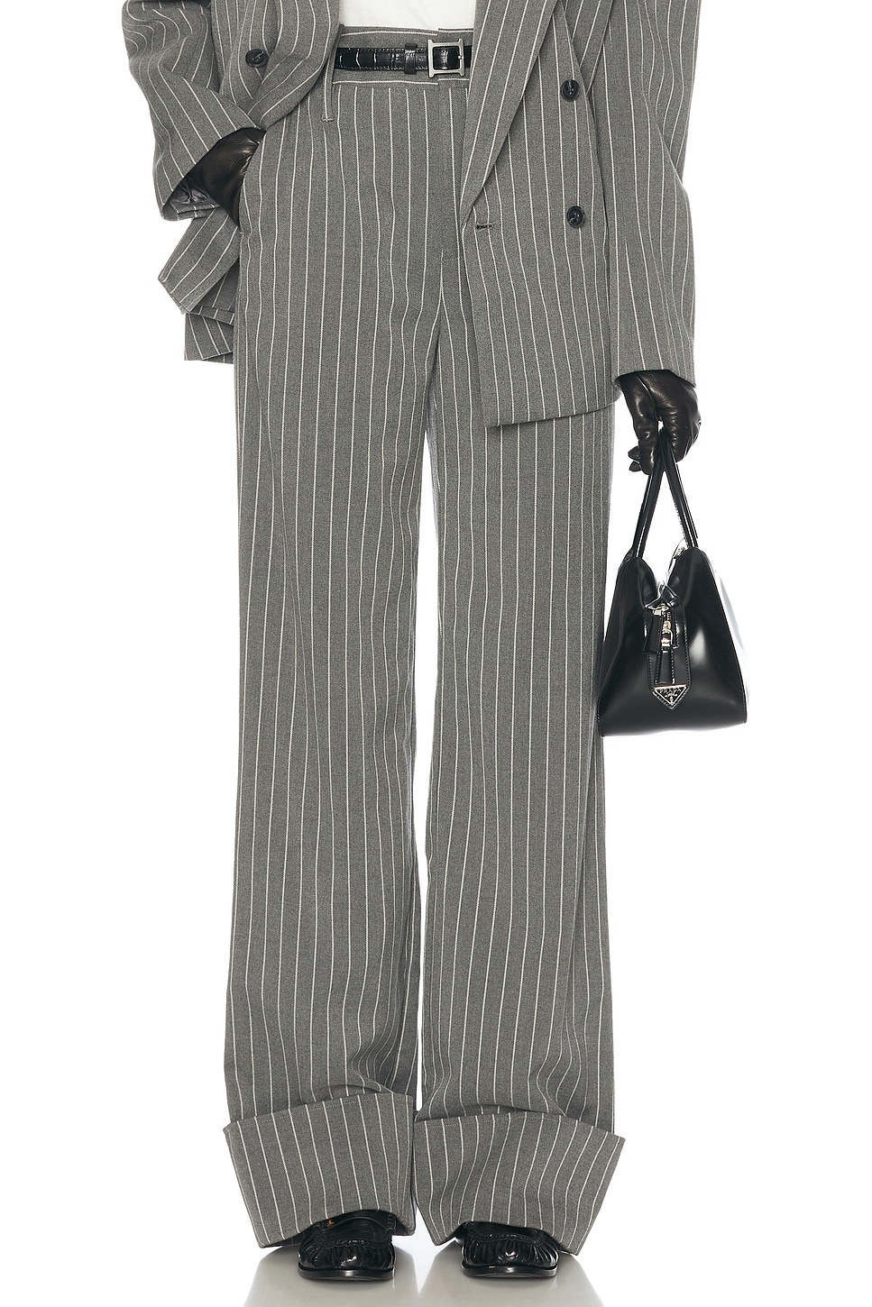 Pinstripe High Waist Cuffed Pants - 1