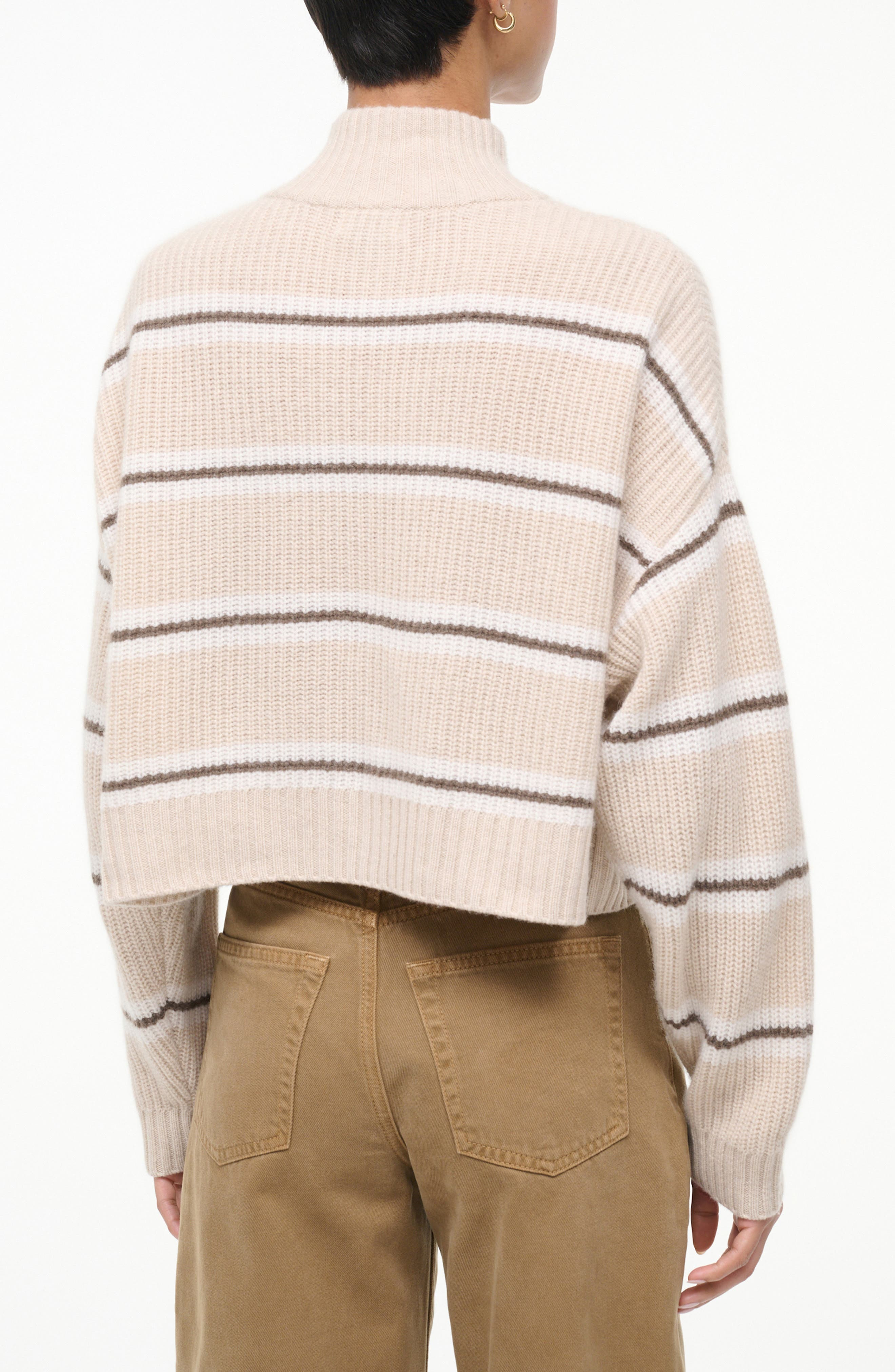 STAUD Hampton Crop Half Zip Cashmere Sweater in Whisper Stripe at Nordstrom - 2
