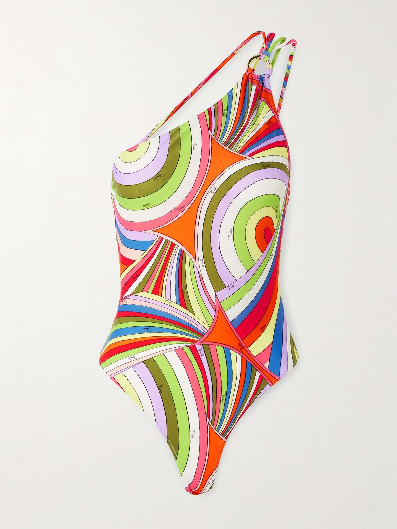 One-shoulder embellished printed swimsuit - 1