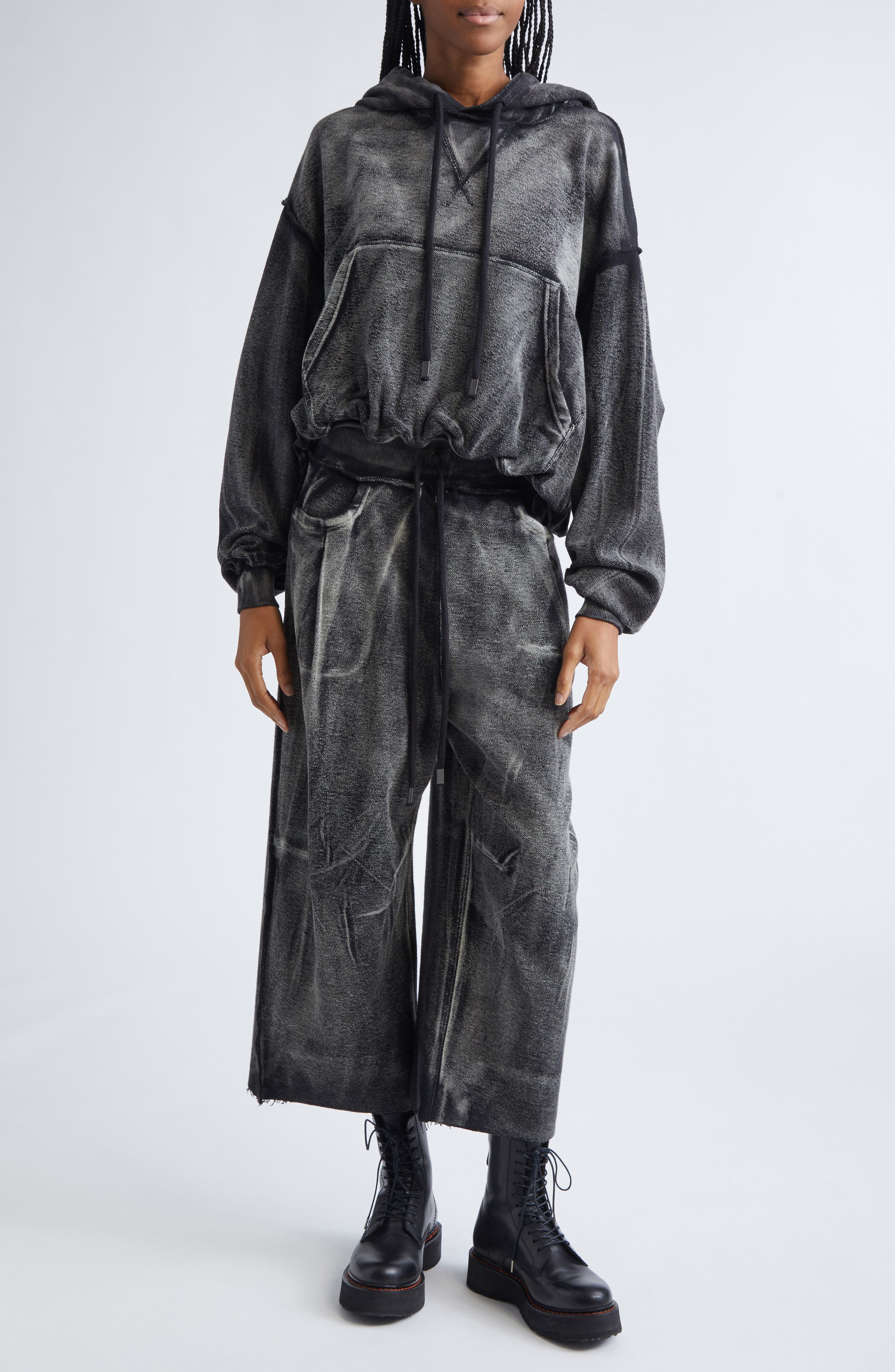 R13 Pleated Wide Leg Cotton Sweatpants in Washed Black at Nordstrom - 2