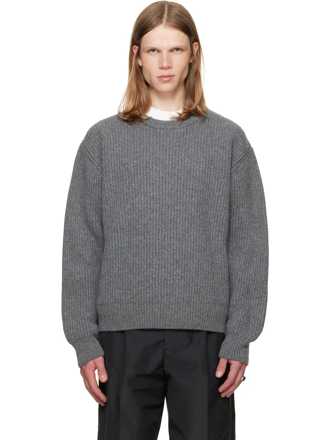 Gray Wool Crew-Neck Sweater - 1