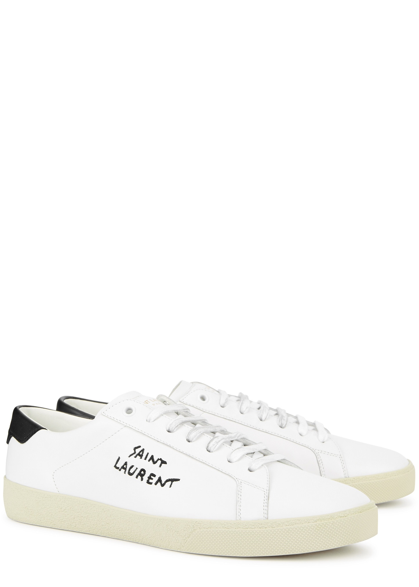 Logo-embroidered leather sneakers - 2