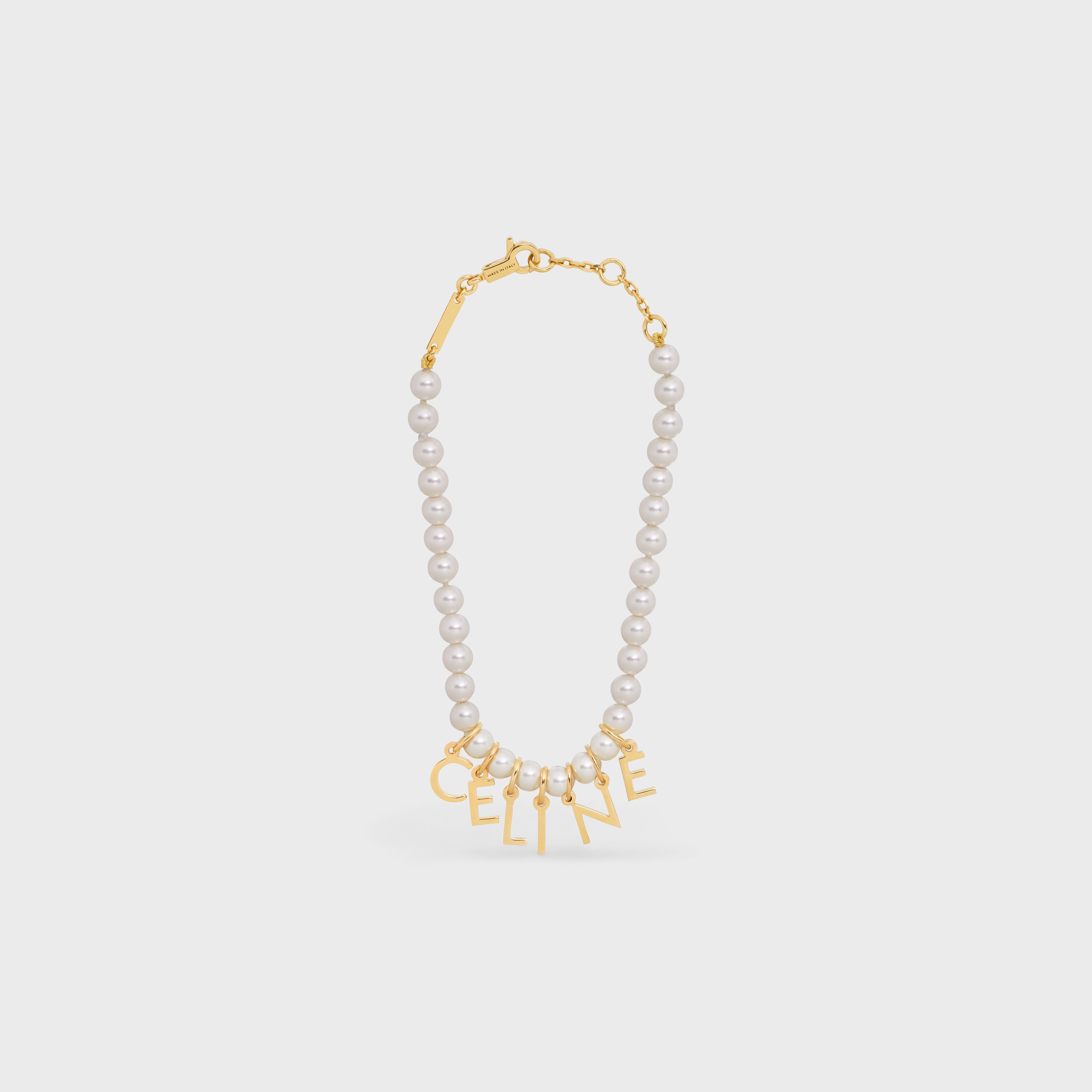 Celine Paris Pearl Bracelet in Brass with Gold Finish and Glass Pearls - 1