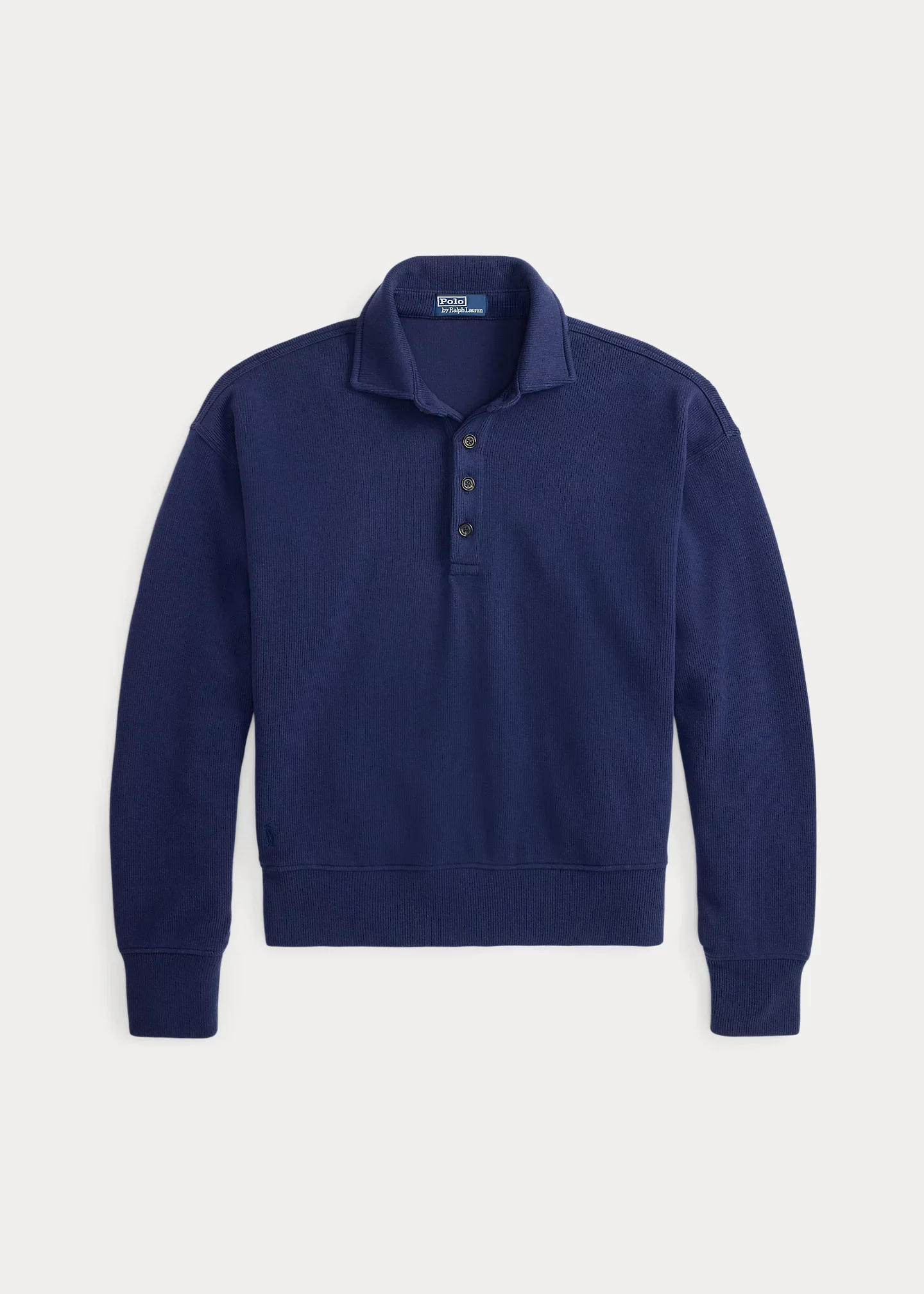 Relaxed Fit Ribbed Polo Pullover - 1