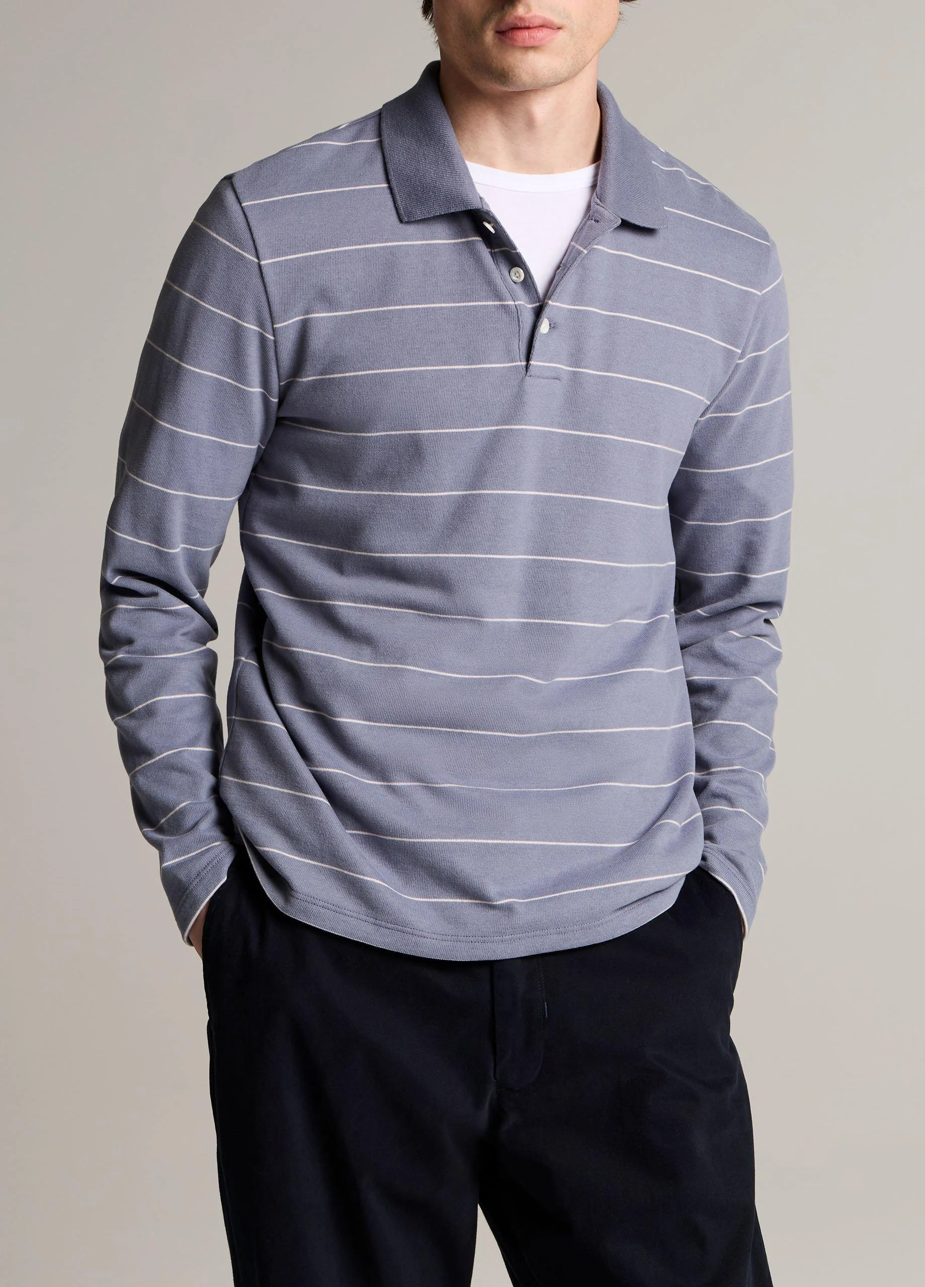 Striped Cotton-Blend Long-Sleeve Polo Shirt - 1