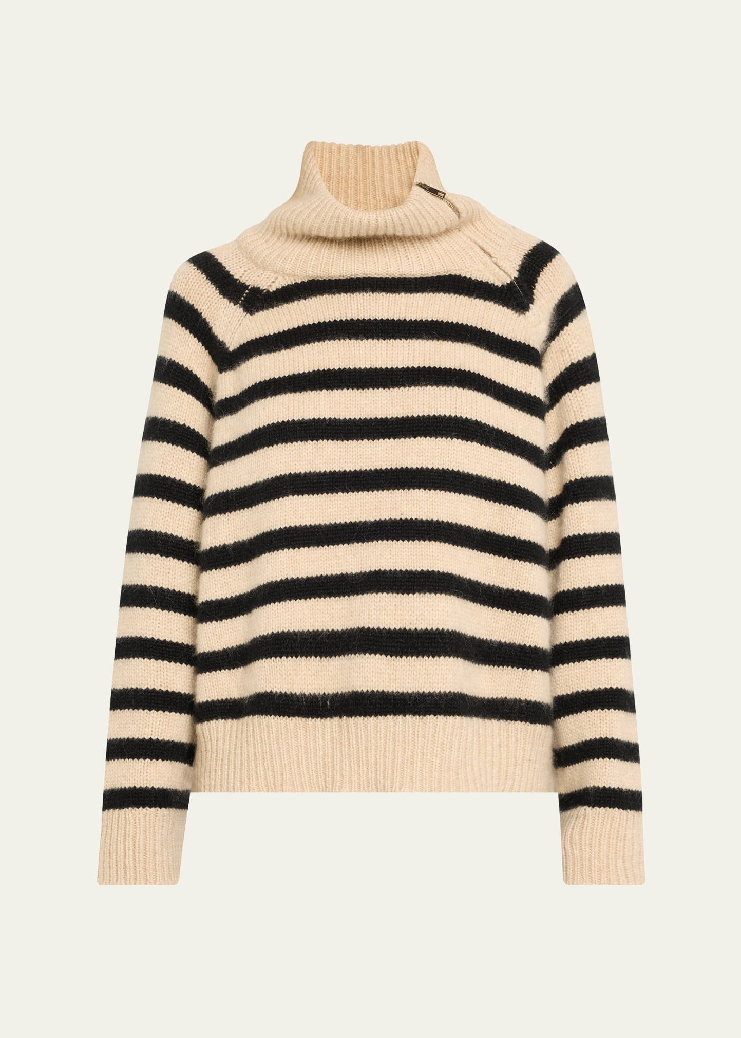 Raelyn Striped Zip Turtleneck Cashmere Sweater - 1