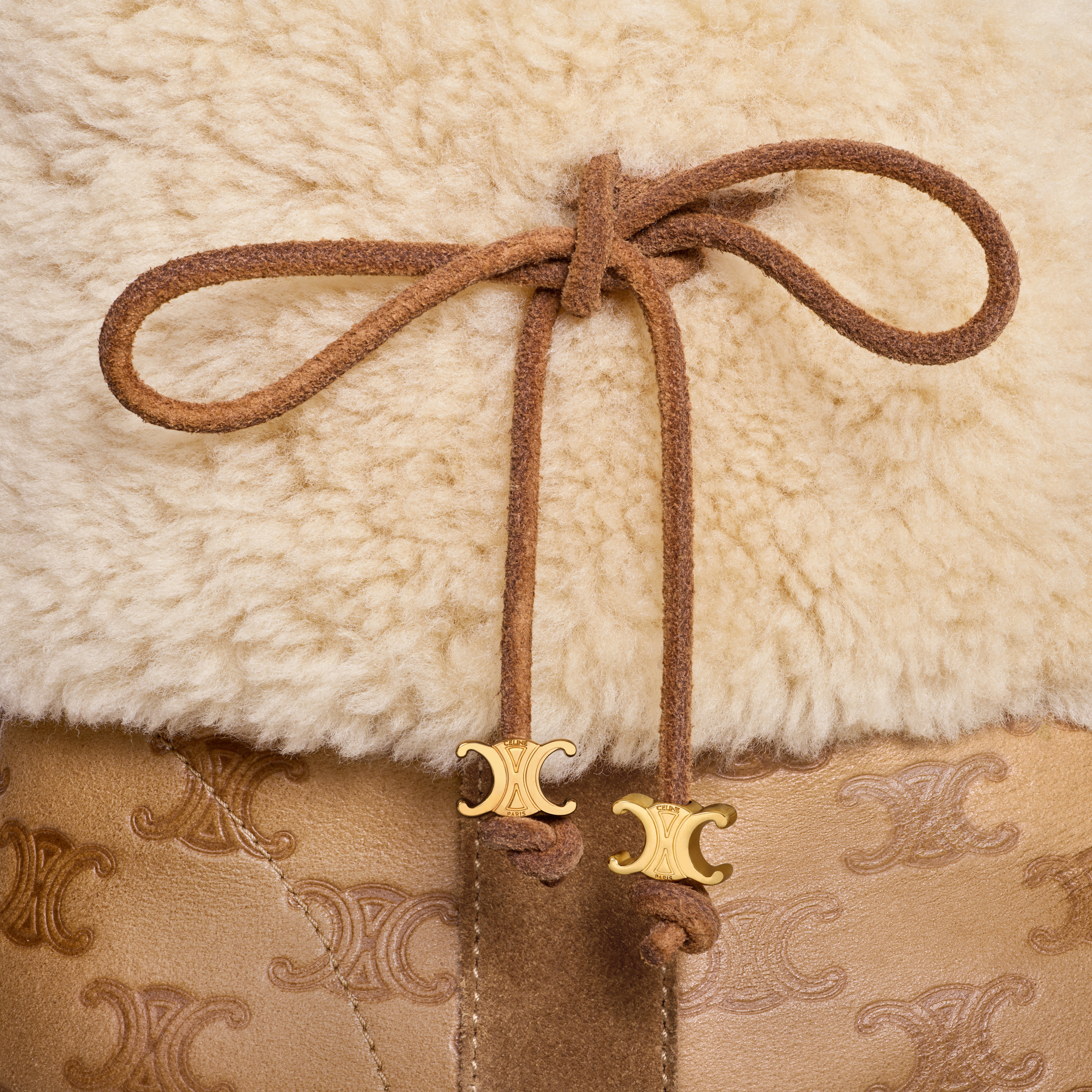CELINE BULKY CROPPED TRIOMPHE BOOT in SUEDE STAMPED CALFSKIN AND SHEARLING - 5