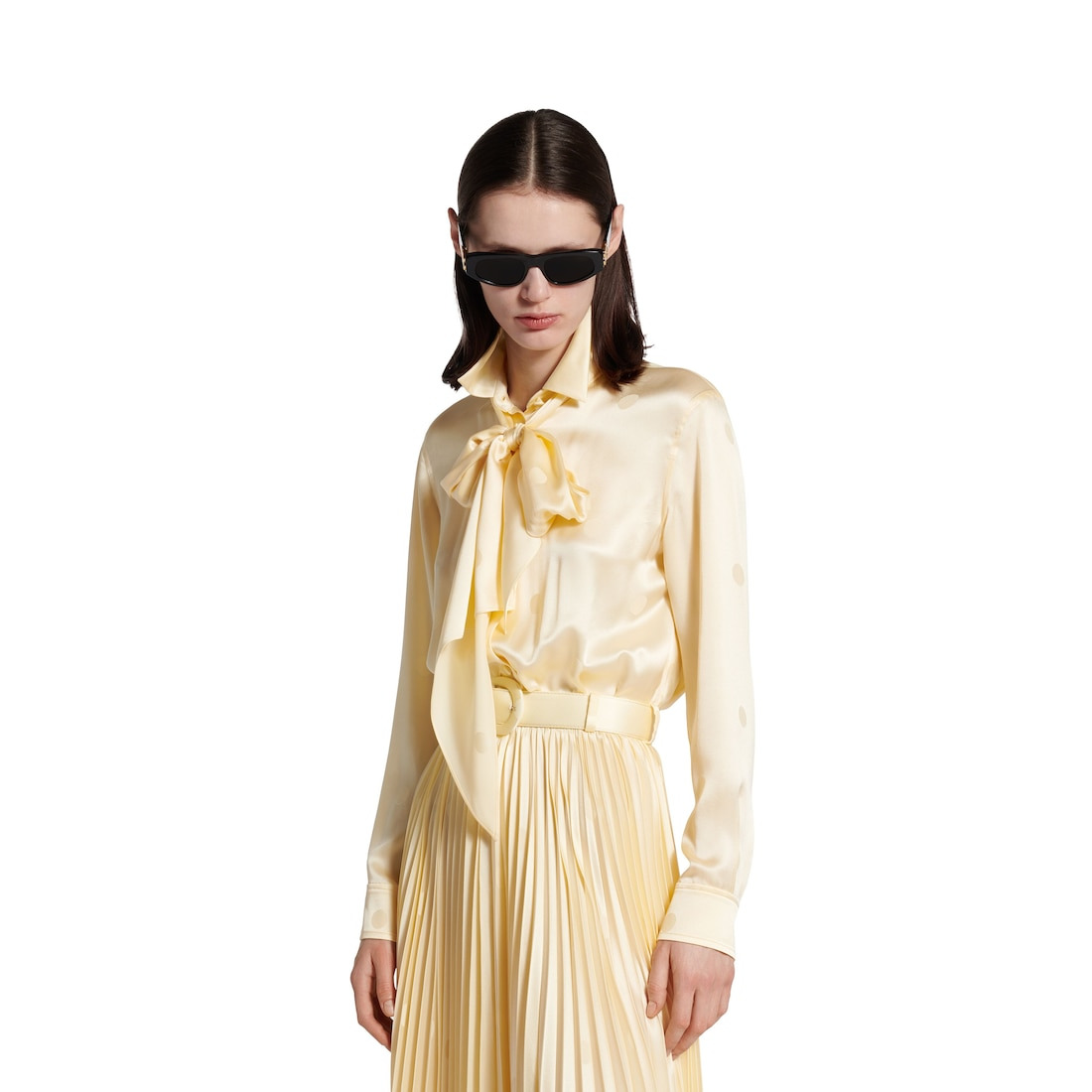 Women's Lace-up Pleated Dress in Cream - 5
