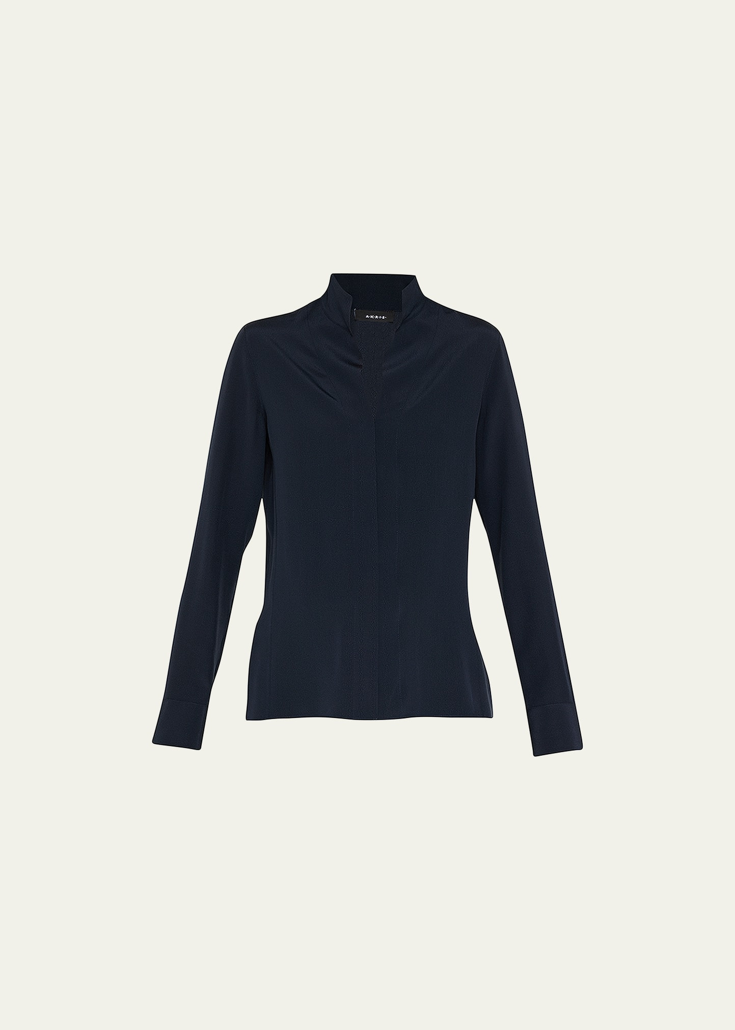 Split-Neck Silk Button-Front Blouse - 1