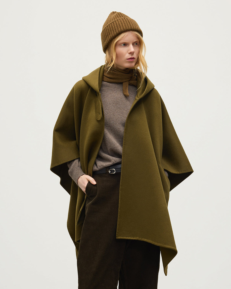 Hoolie Olive Green Hooded Cashmere Cape 5