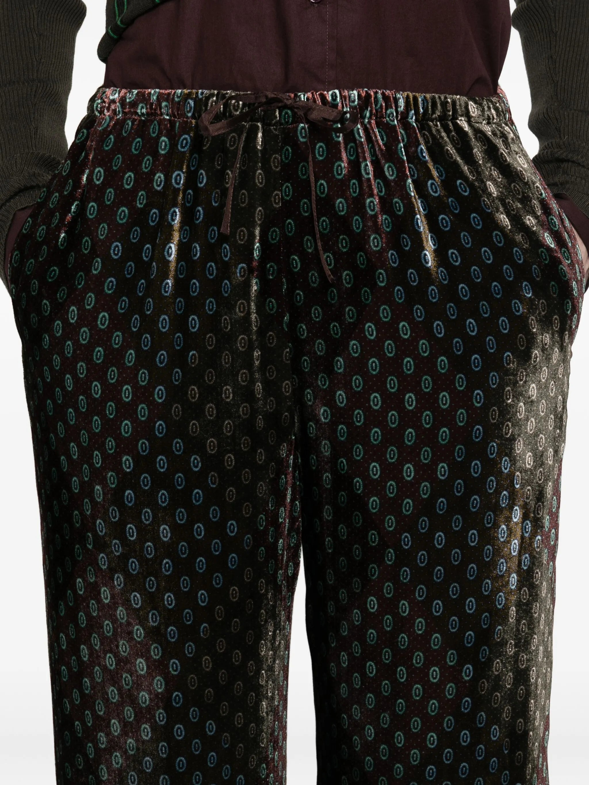 elasticated-waist velvet trousers - 4