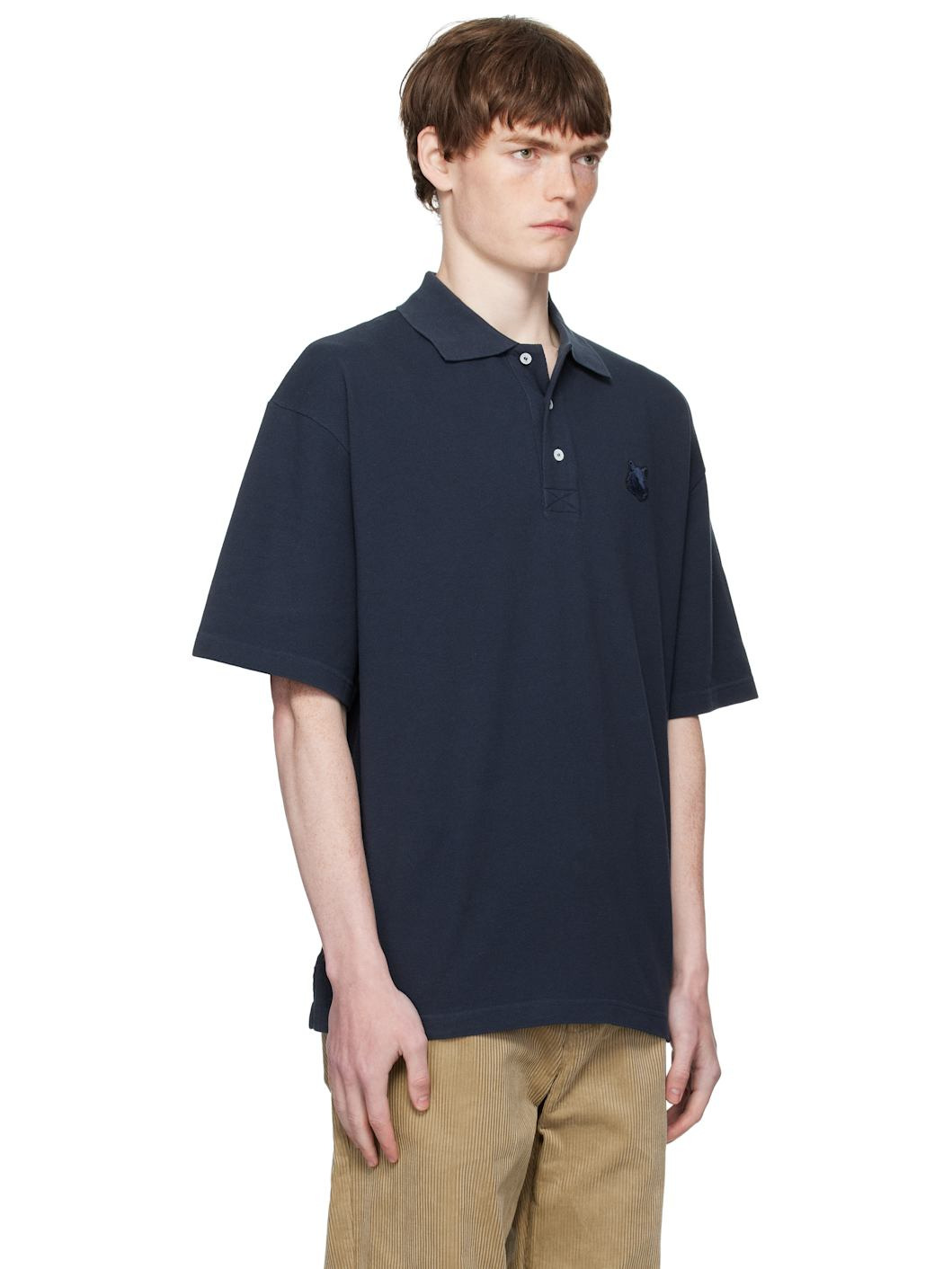 Navy Bold Fox Head Patch Oversize Polo - 2