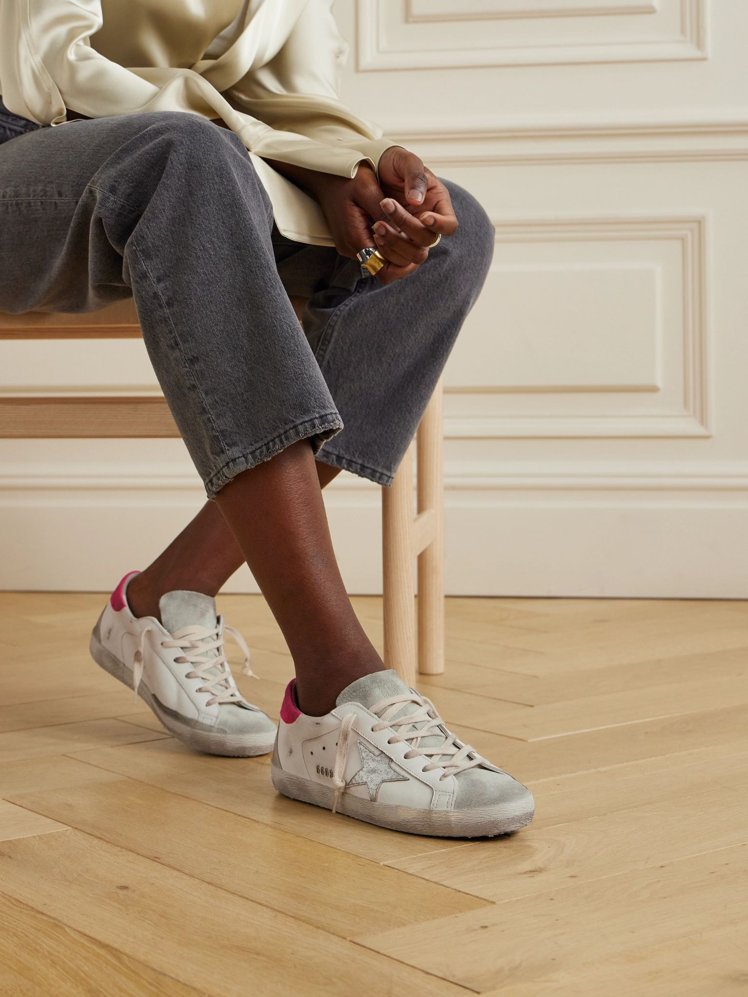 Super-Star distressed suede-trimmed leather sneakers White - 2