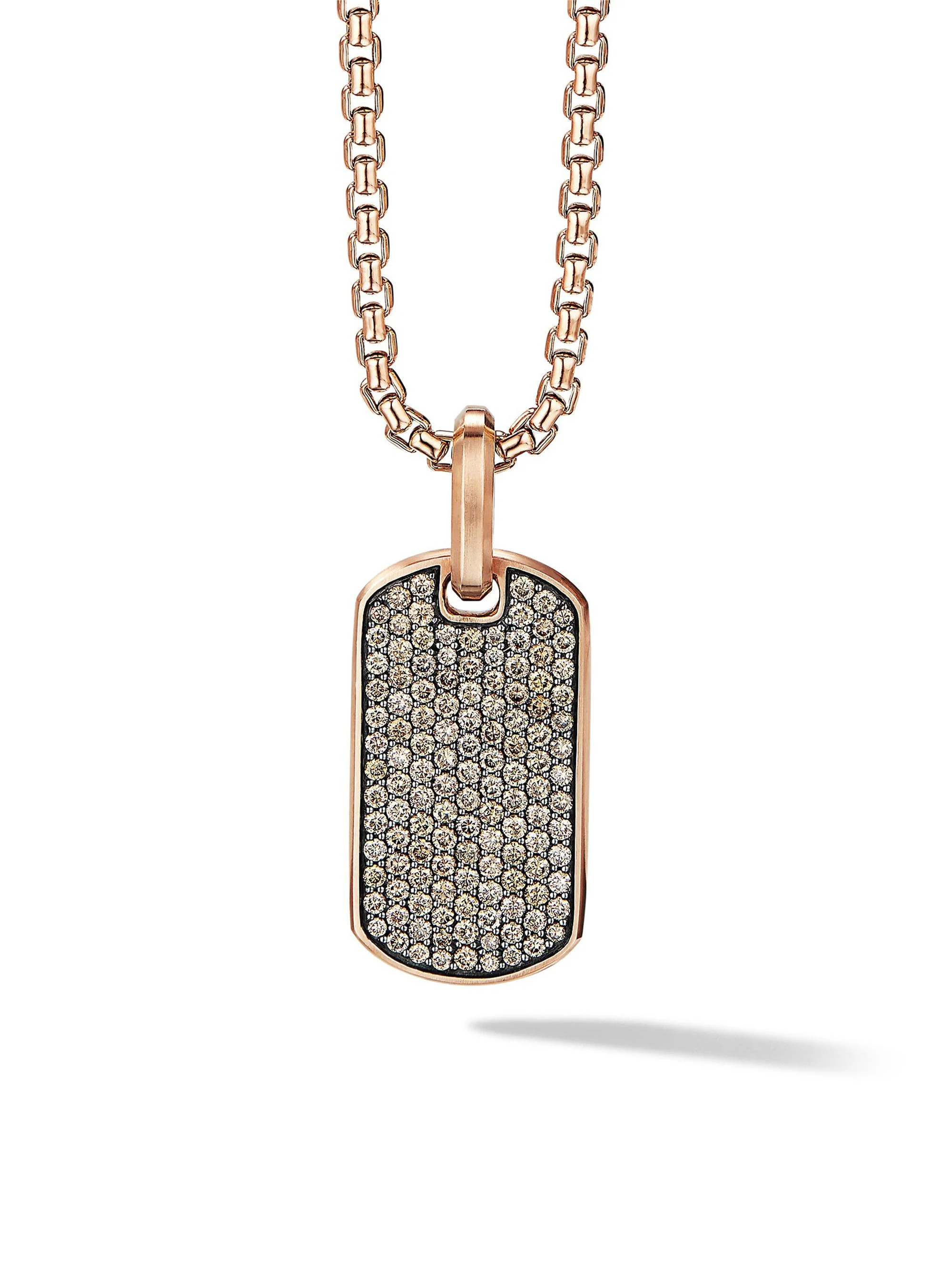 Men's Chevron Tag in 18K Rose Gold - Cognac Diamond - 1