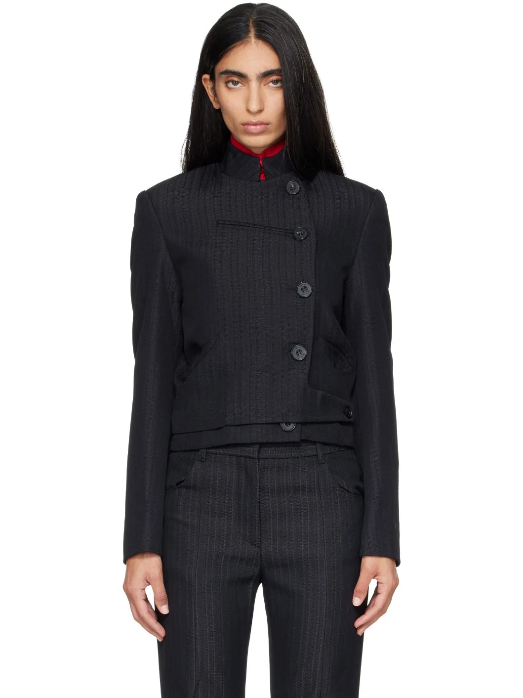 Black Stripe Double-Breasted Blazer - 1