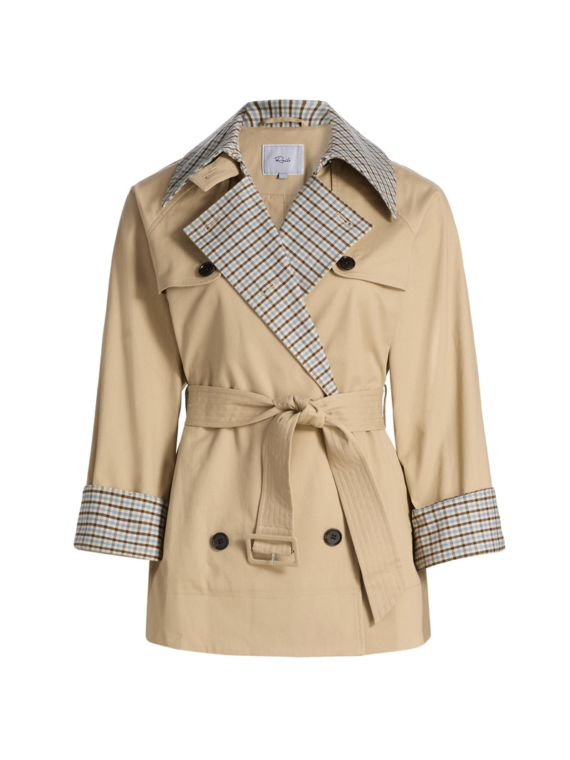 Women's Lucien Plaid-Trim Stretch-Cotton Crop Trench Coat - Sand 1