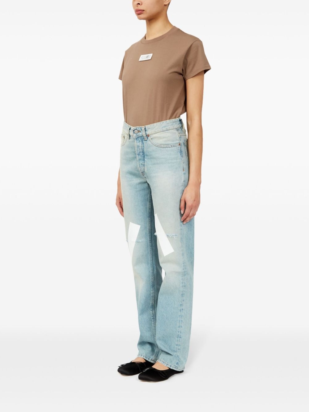 distressed straight jeans - 6