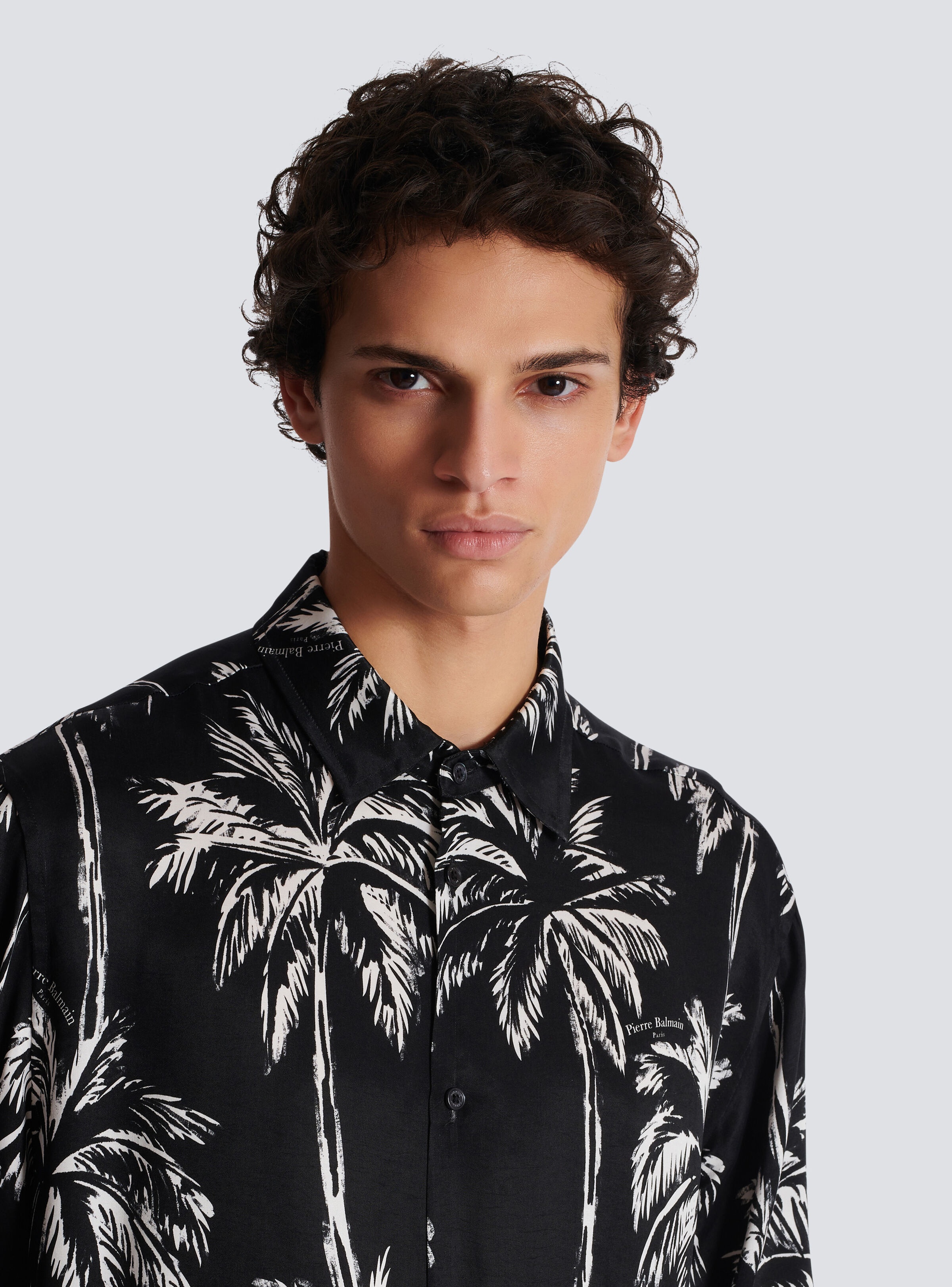 Printed satin palm tree shirt - 7