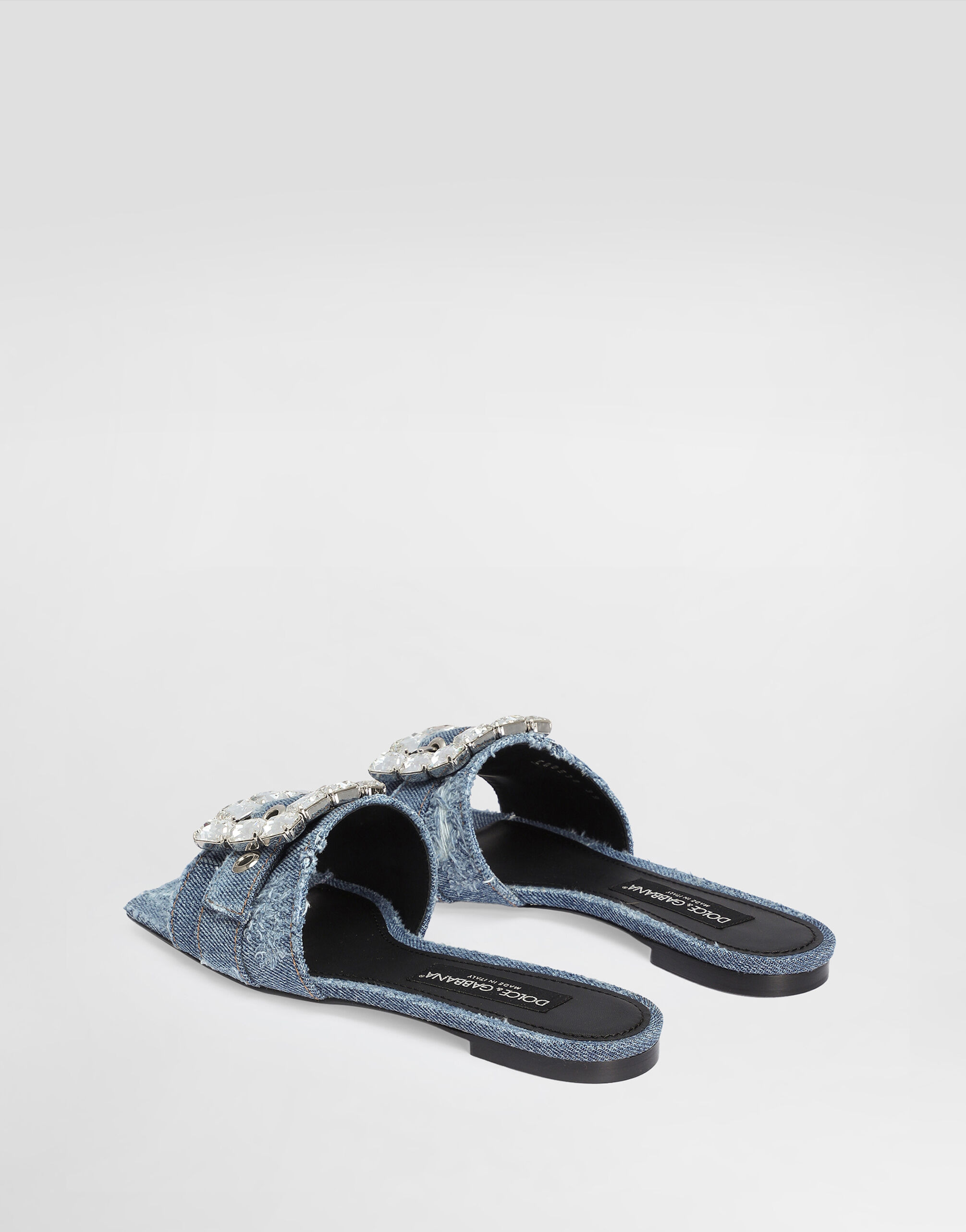 Patchwork denim slides with rhinestone buckle - 3