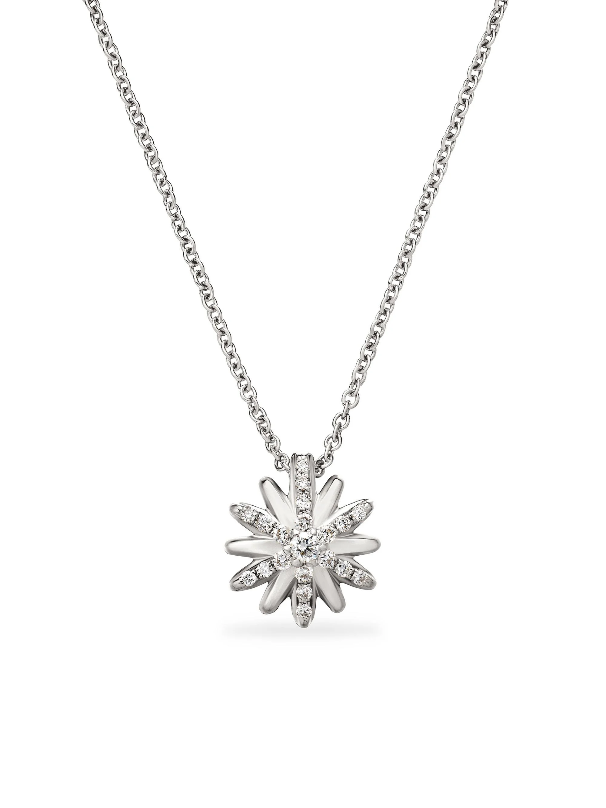 Women's Petite Starburst Pendant Necklace in Sterling Silver with Diamonds, 10.5mm - Diamond - 1