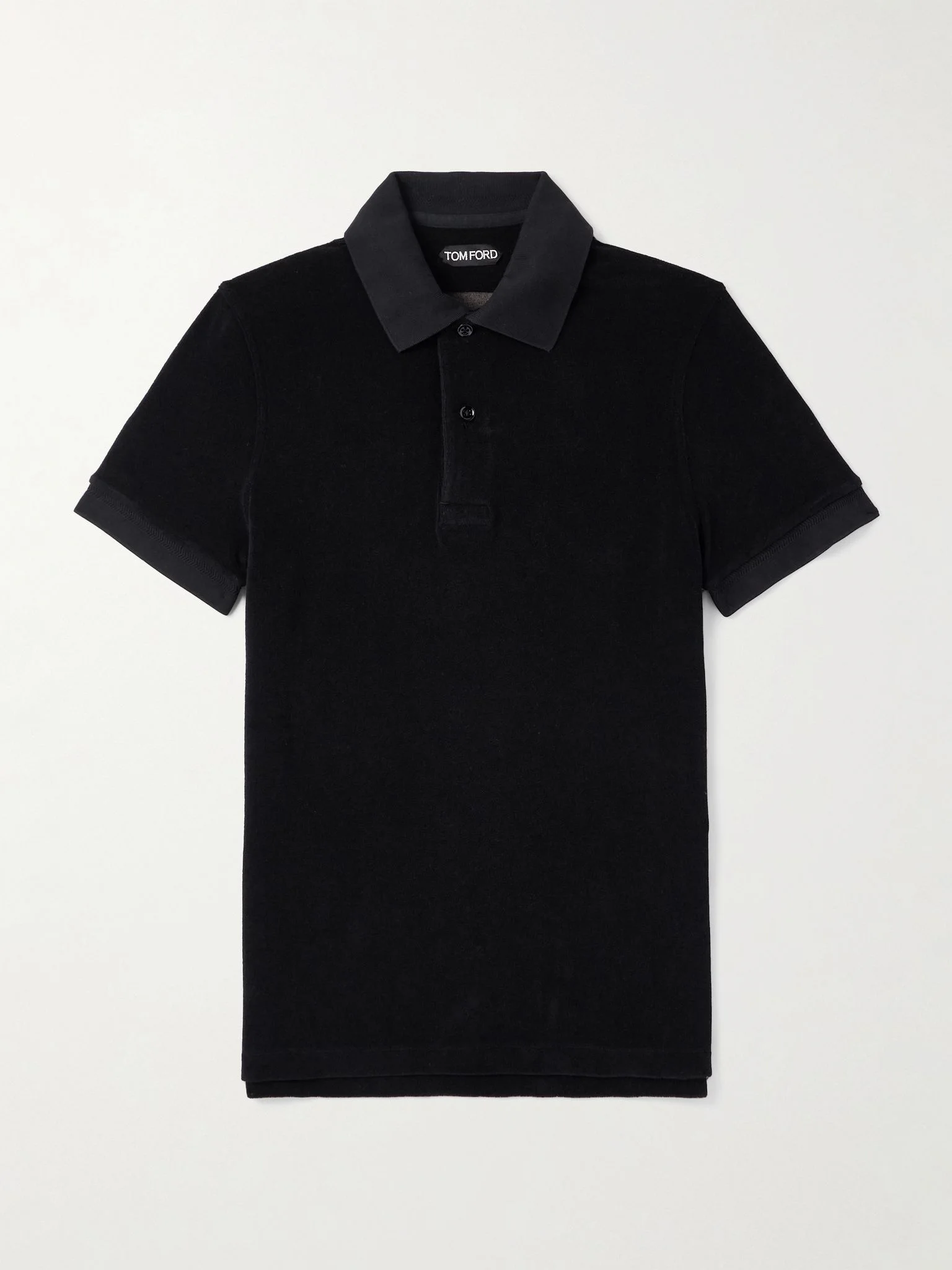 Slim-Fit Cotton-Blend Terry Polo Shirt Black - 1