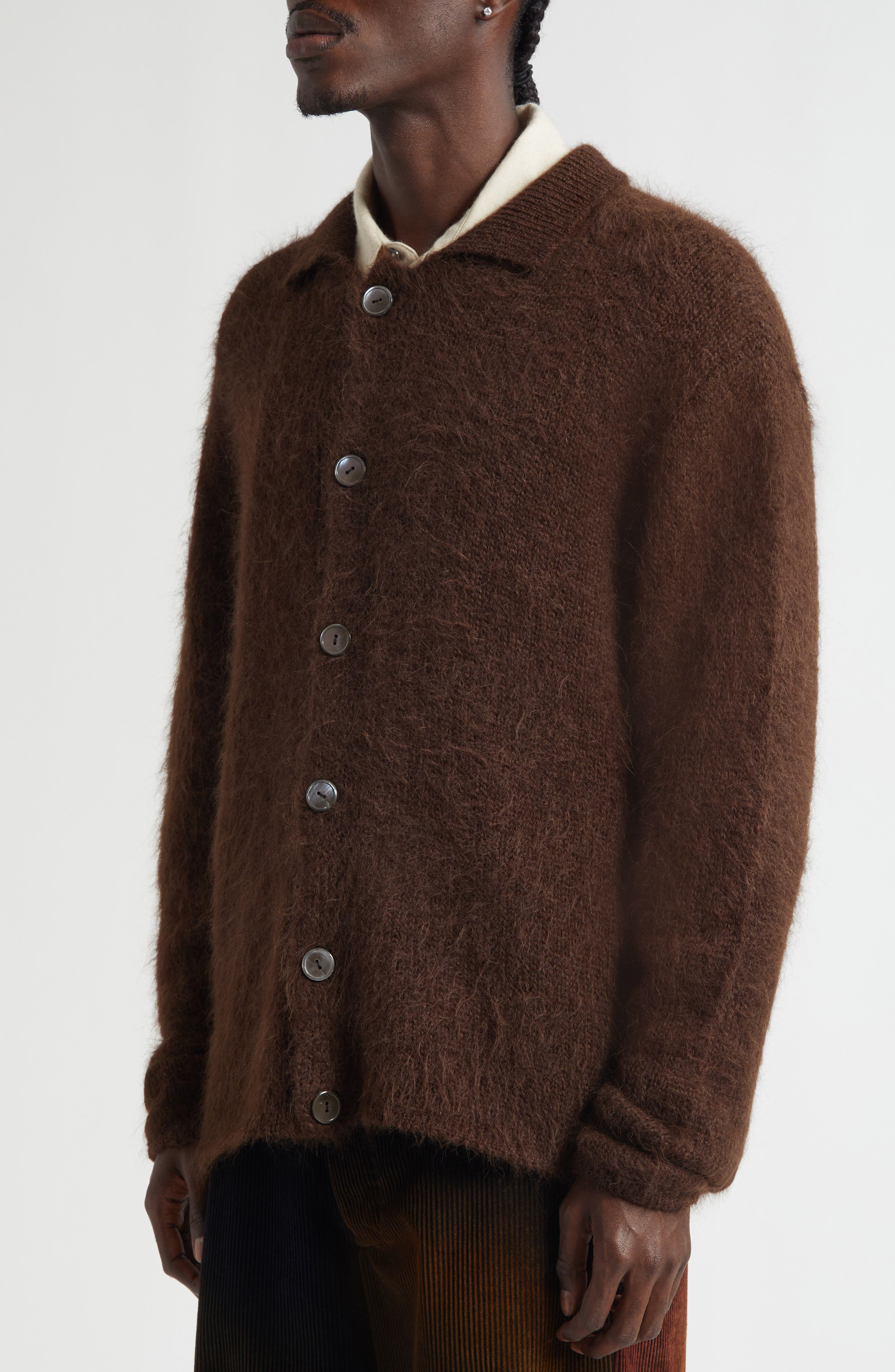 The Elder Statesman Thistle Alpaca Blend Cardigan in Wenge at Nordstrom - 5