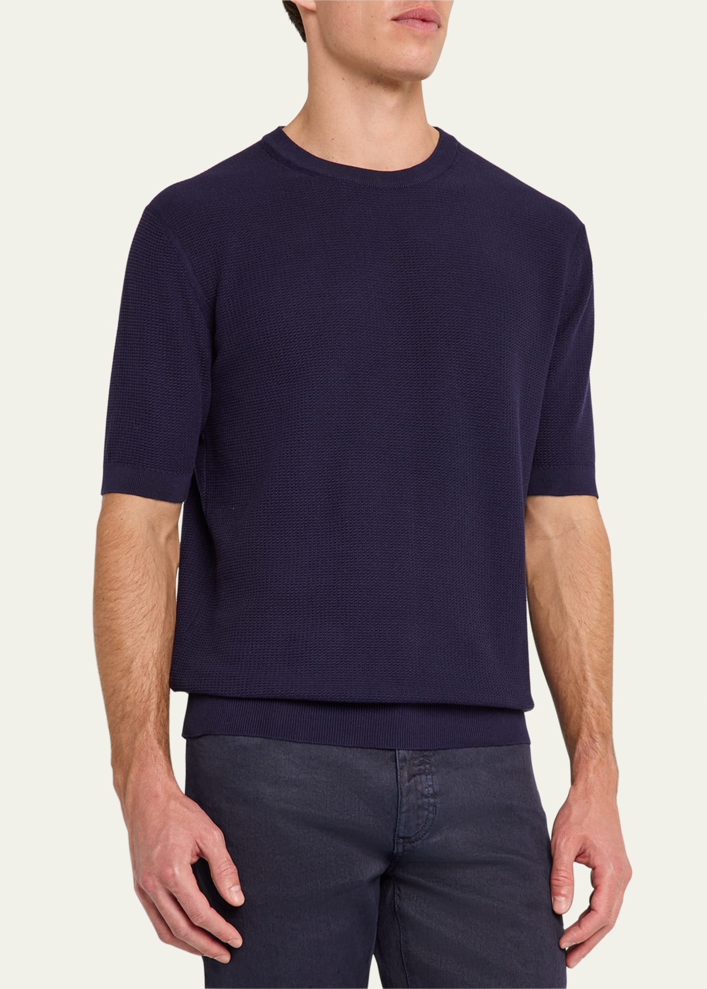 Men's Cotton Honeycomb Short-Sleeve Crewneck Sweater - 4