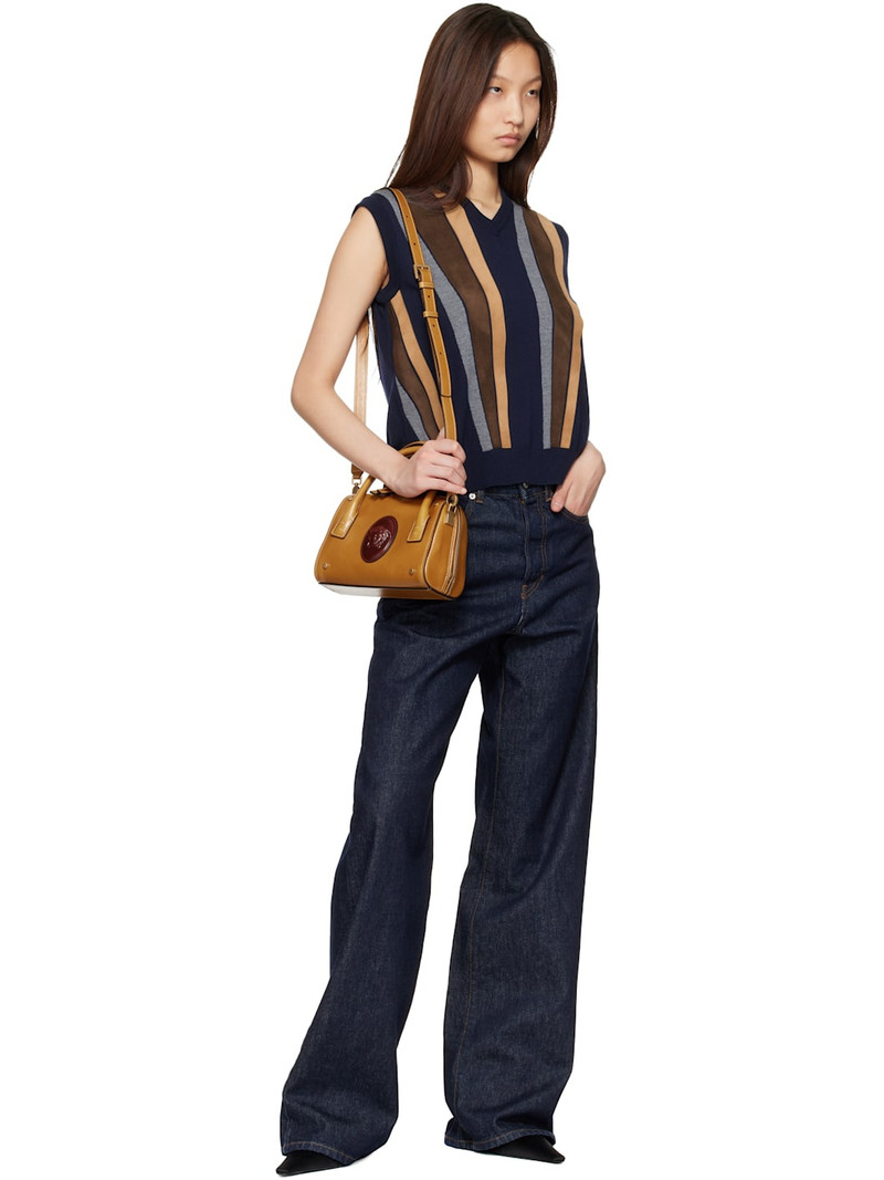 VERSACE Navy Intarsia-Wool & Leather Patchwork Vest outlook