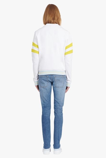 White eco-designed cotton sweatshirt with embroidered pale blue Balmain logo - 3