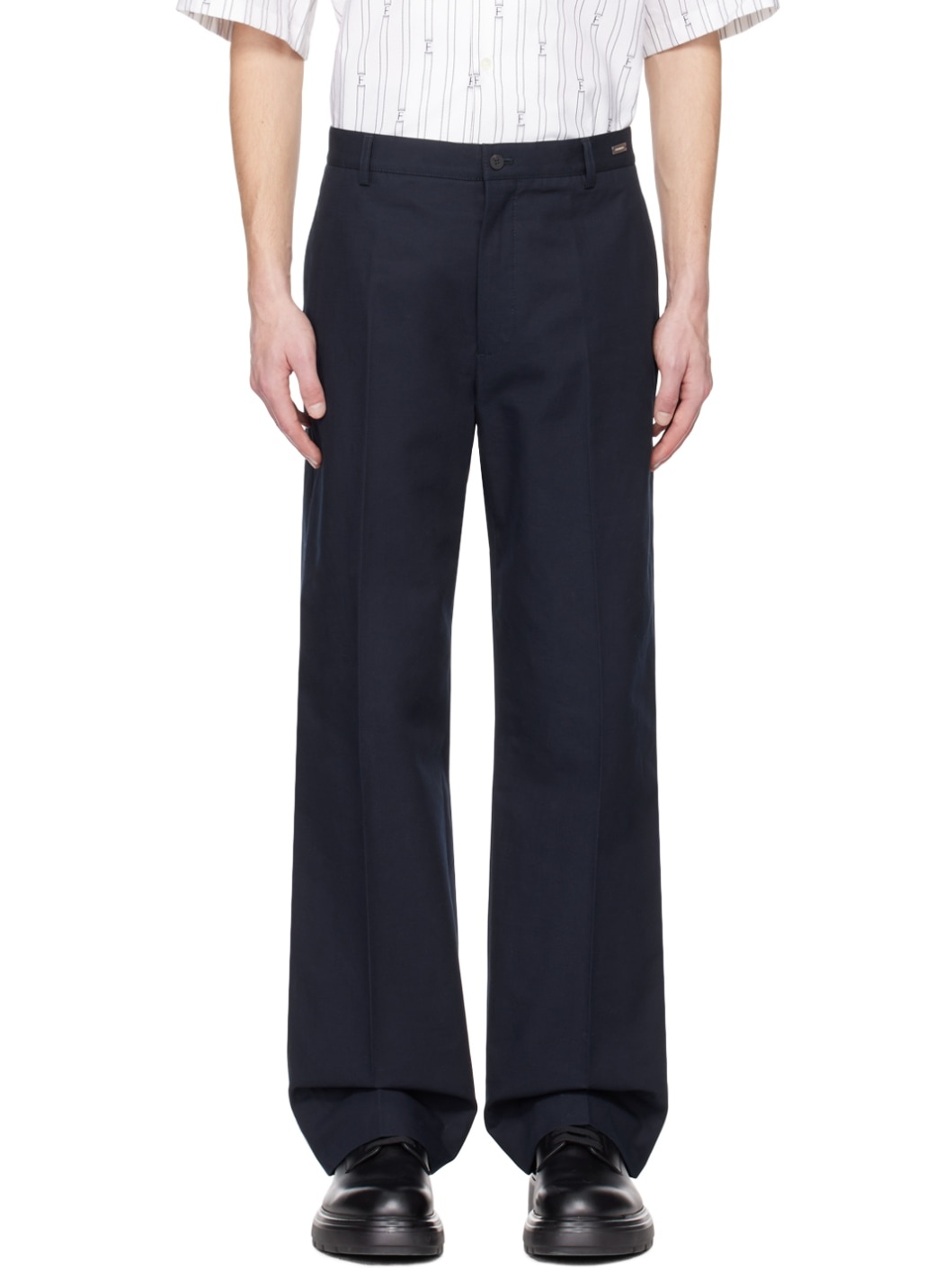 Navy Flared Trousers - 1
