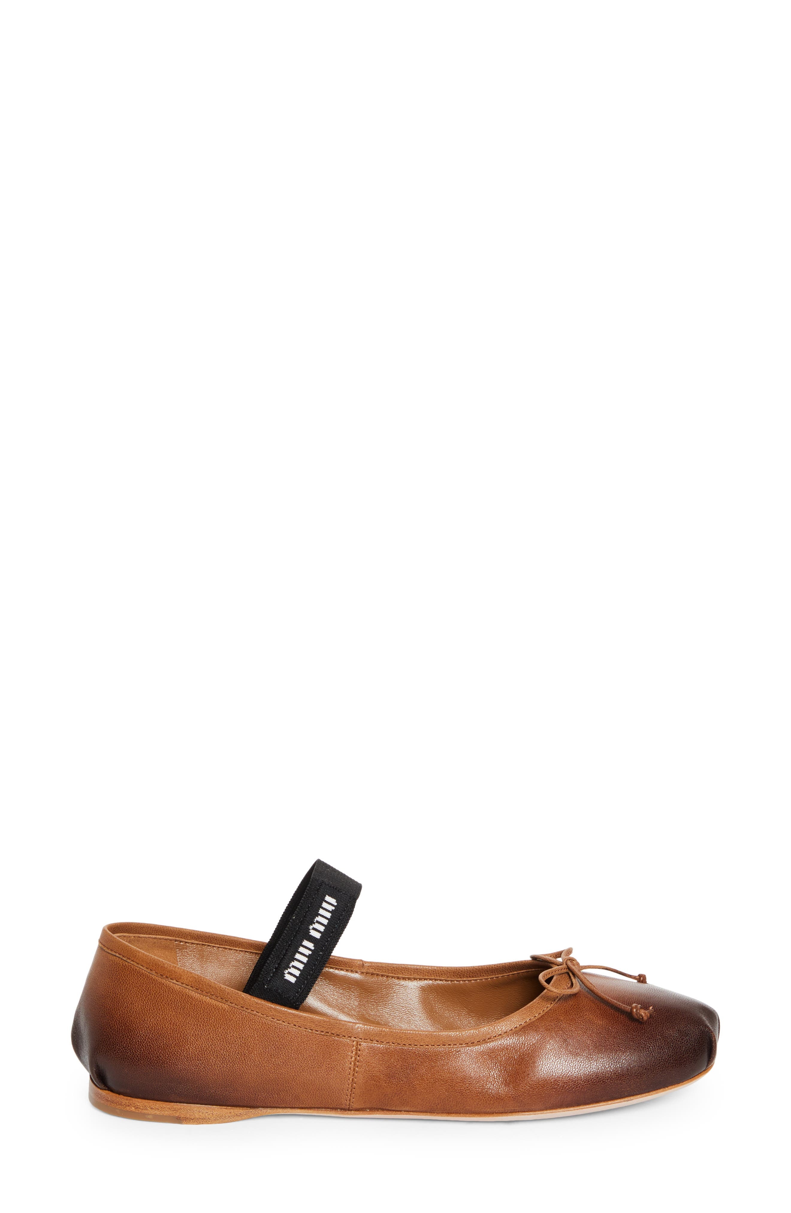 Miu Miu Ballerina Logo Band Flat in Caramel at Nordstrom - 3