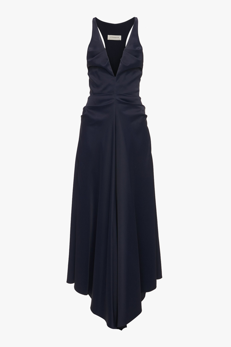 Gathered Racer Back Dress In Ink Blue - 1