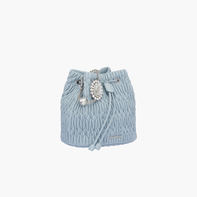Miu Crystal Cloqué Nappa leather bucket bag - 5