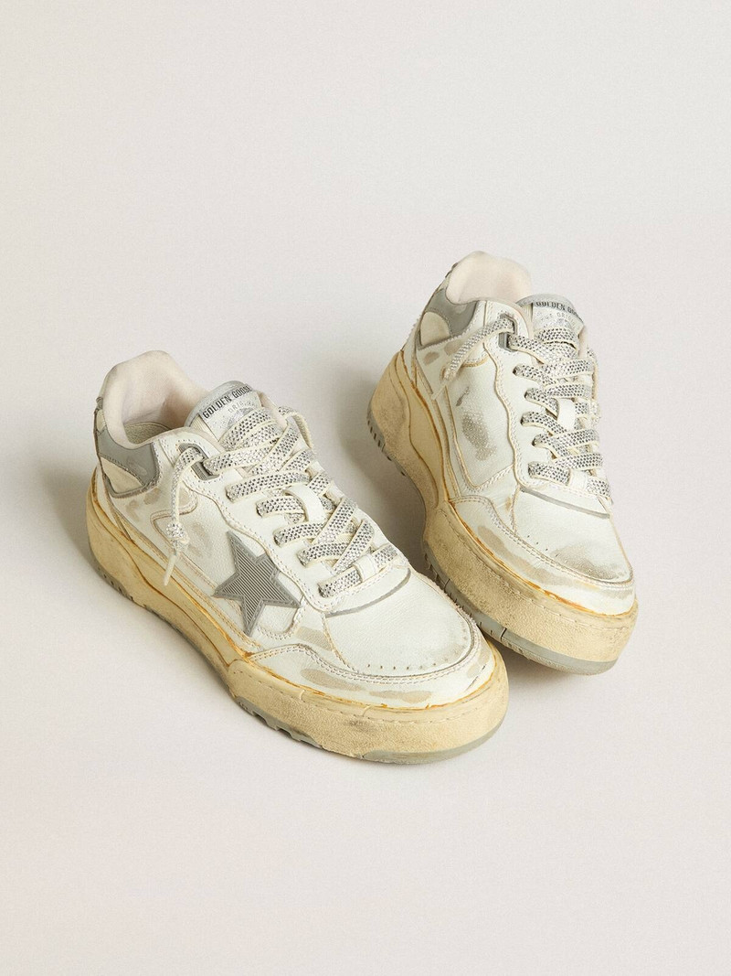Golden Goose Women’s Forty2 in white leather with laces with Swarovski crystals and gray TPU star outlook