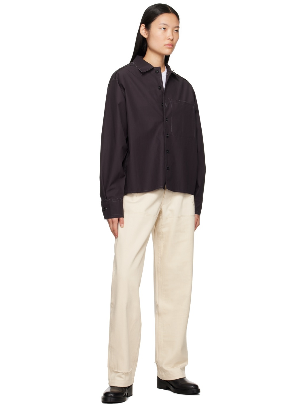 Beige Panel Trousers - 4