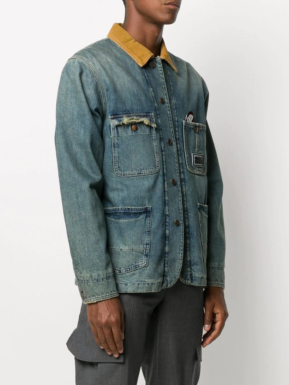 contrasting collar denim jacket - 3