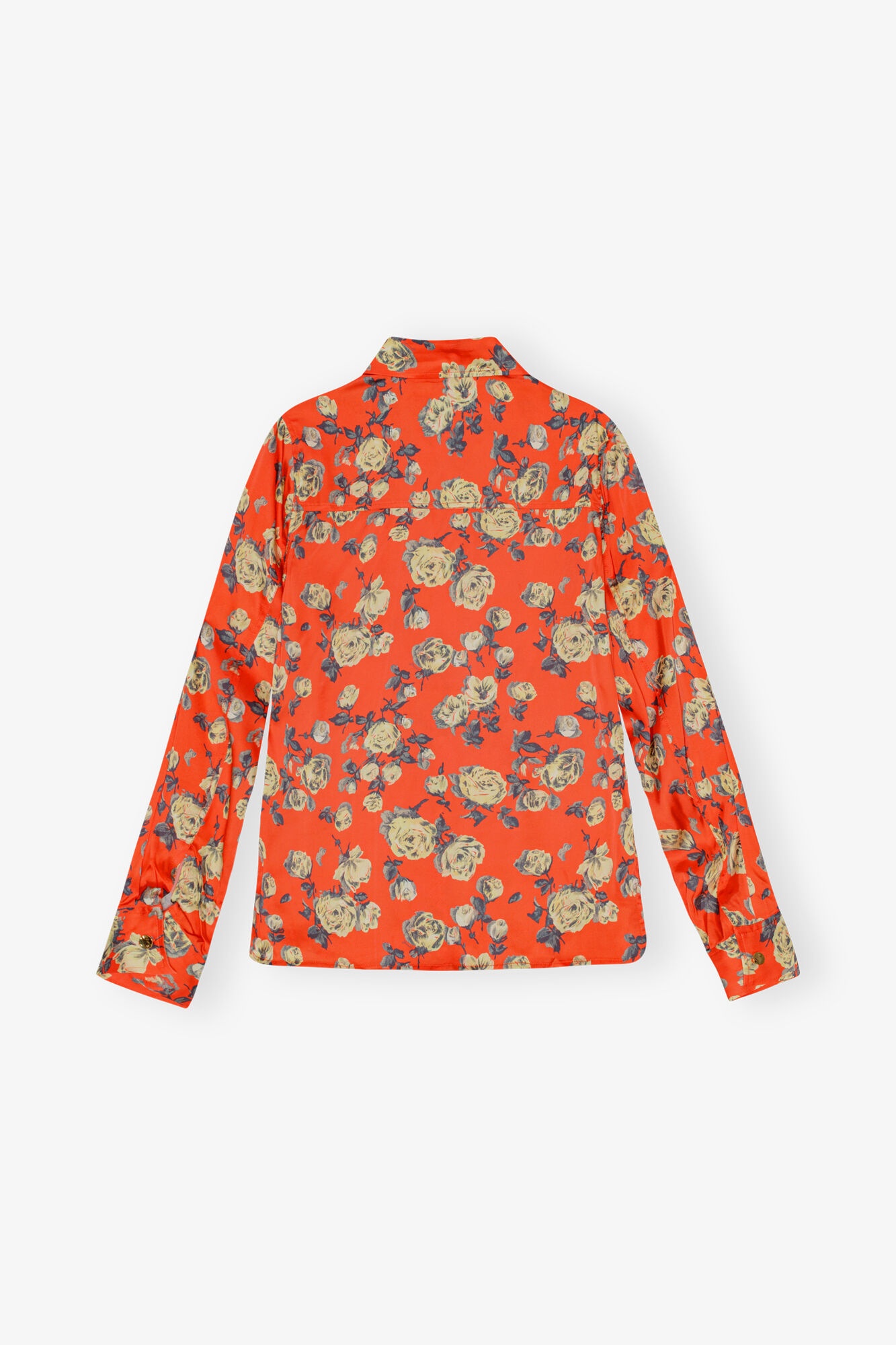 ORANGE FLORAL PRINTED SATIN SHIRT - 6