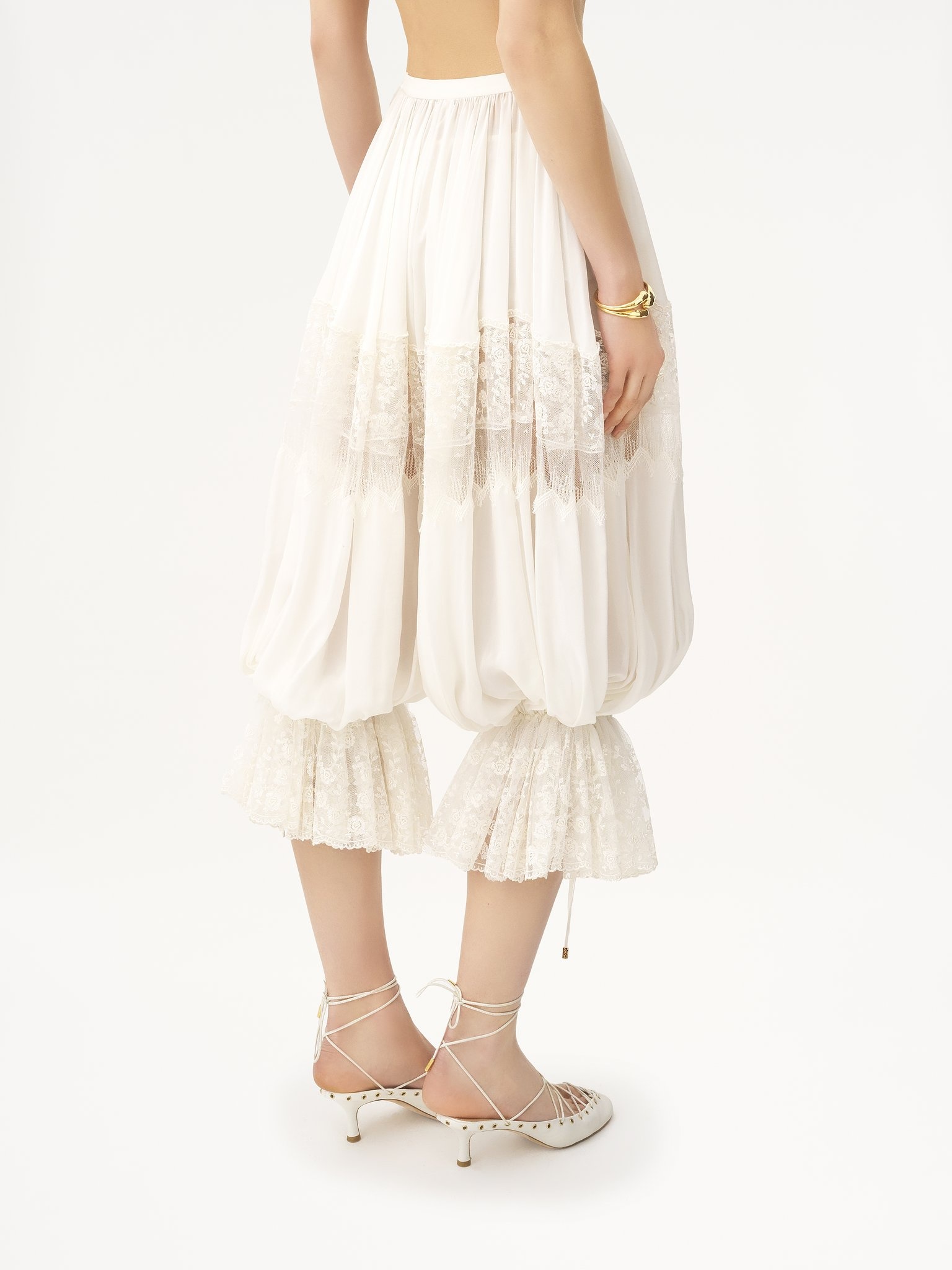 FLUID CROPPED PANTS IN SILK CHARMEUSE & LACE - 5