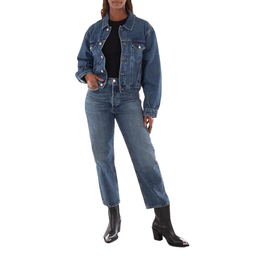 Agolde Ladies Imagine Med Dark Indigo 90S Crop Mid Rise Straight Jeans - 3