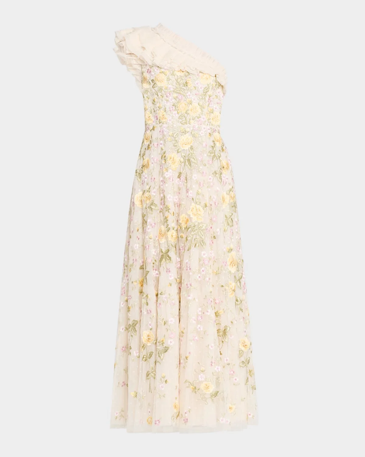 Florine One-Shoulder Embroidered Tulle Gown - 1