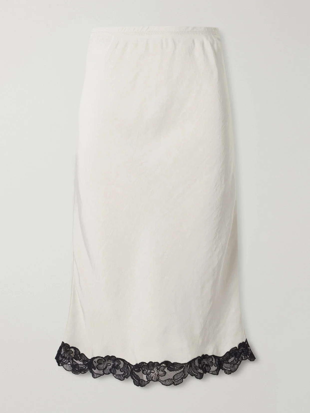 Lace-trimmed Satin Midi Skirt - 1