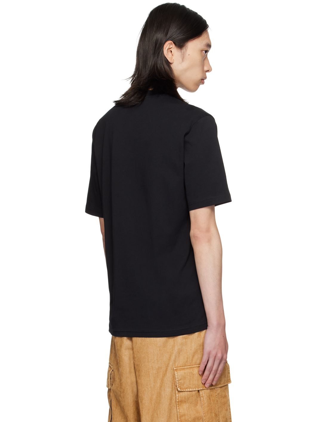 Black Embroidered Upside Down Logo T-Shirt - 3