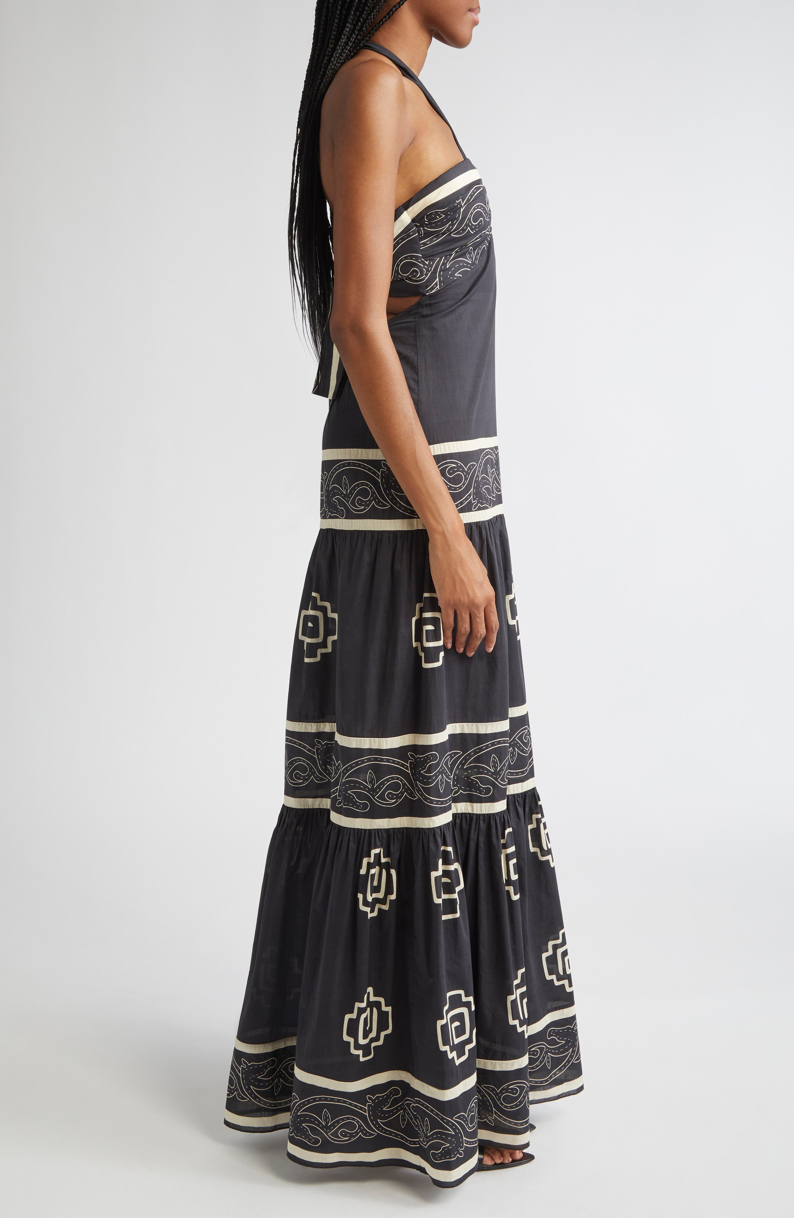 Johanna Ortiz Orilla del Mar Halter Maxi Dress in Black /Ecru at Nordstrom - 3
