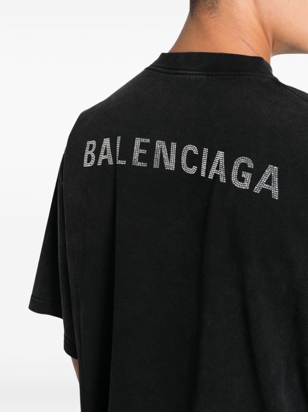 【BALENCIAGA】Rhinestone Logo Cotton T-Shirt BALENCIAGA rhinestone-logo cotton T-shirt | REVERSIBLE