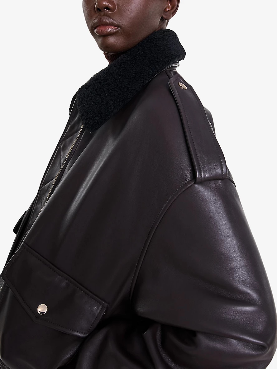 Oversized leather aviator jacket - 5