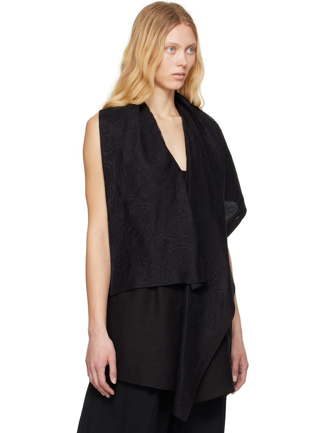 Black Draped Long Vest - 2