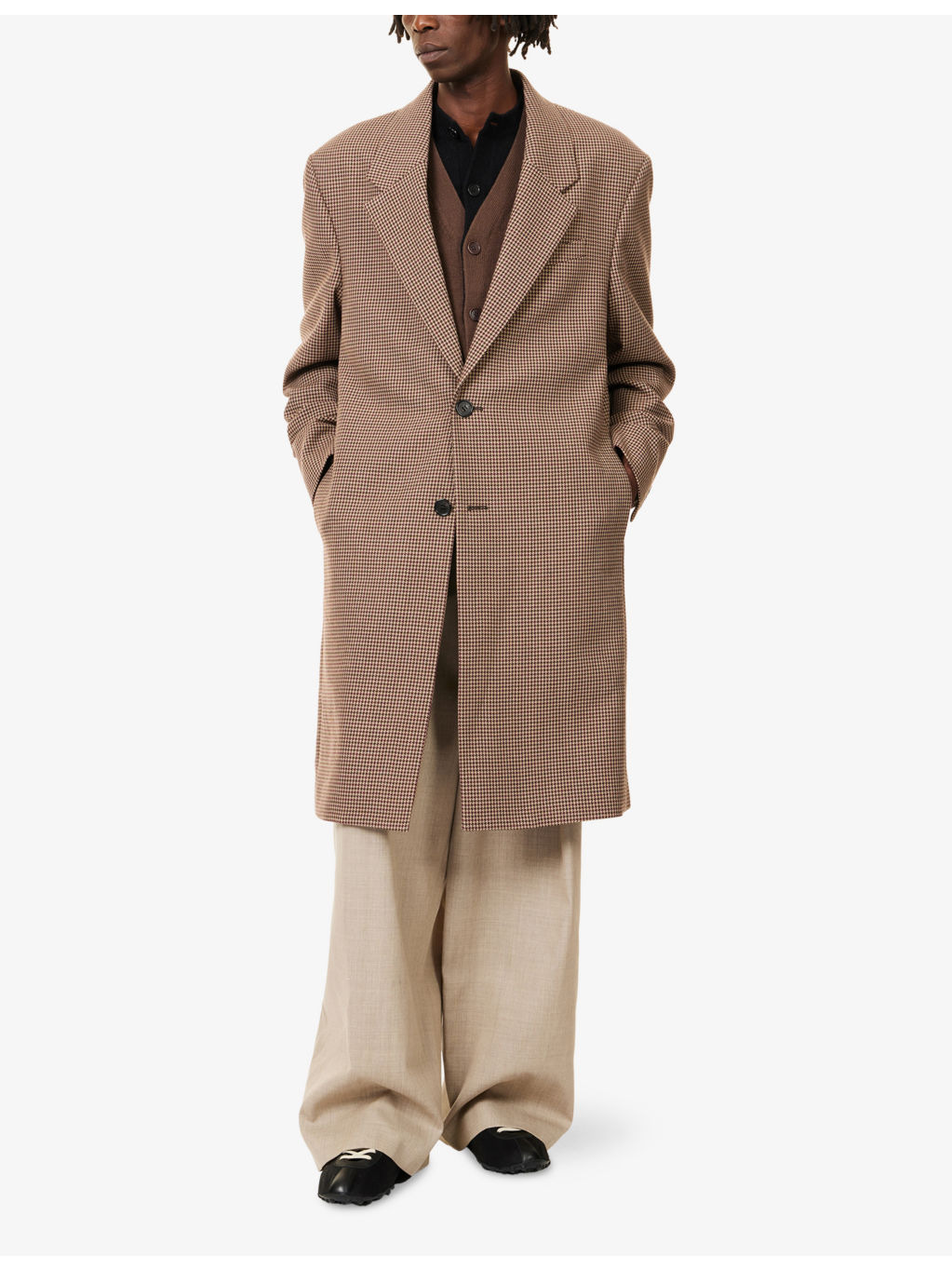 Houndstooth Notched-Lapel Wool Coat - 2