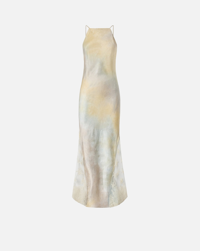SATIN DRESS WITH SHADED COLOR AND LACE INSERT 1