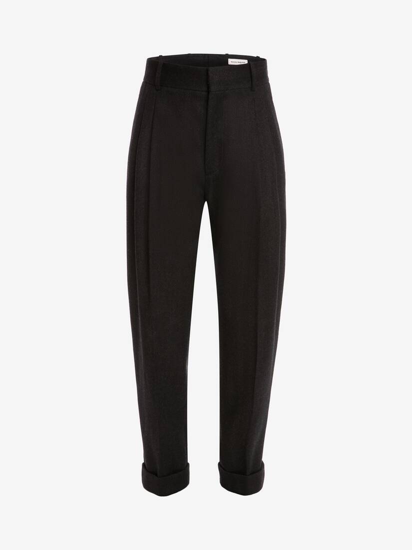 Herringbone Tailored  Peg Trousers in Charcoal - 1