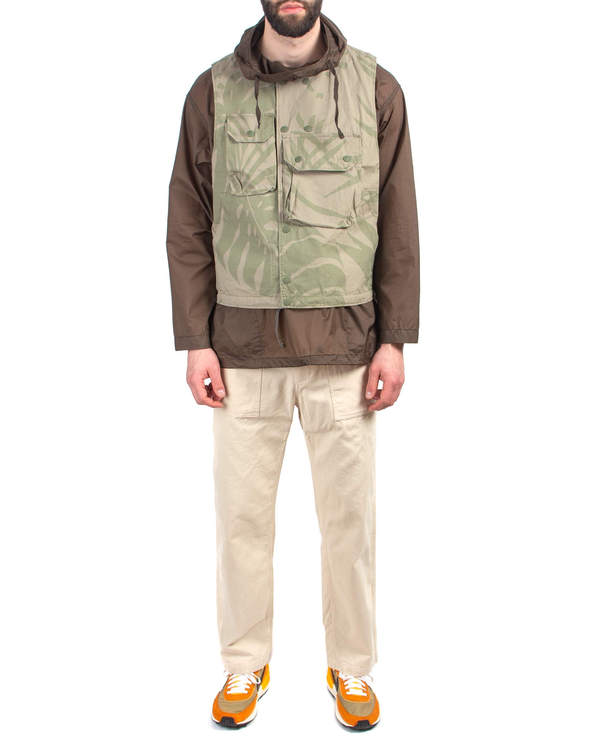 Cover Vest Khaki Olive Leaf Print Cotton Poplin - 2